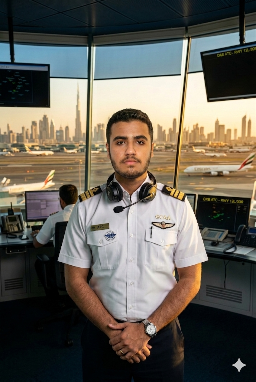 GCAA-certified Air Traffic Controller in Dubai control tower